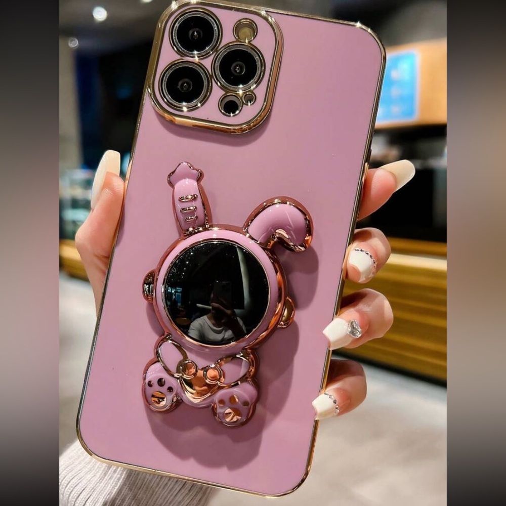 3for$20 Plating Phone Case With Rabbit Design Stand-Out Grip 15 pro max